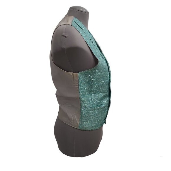 Vest - Turquoise Metallic Eyelash Fabric Grey Lining - Small - Unisex Adult - Picture 4 of 12